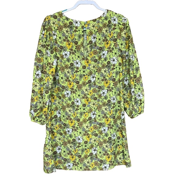 ModCloth Size M Shift Mini Dress Bright Green/Yellow Daisy Retro Inspired 60’s - Picture 2 of 14
